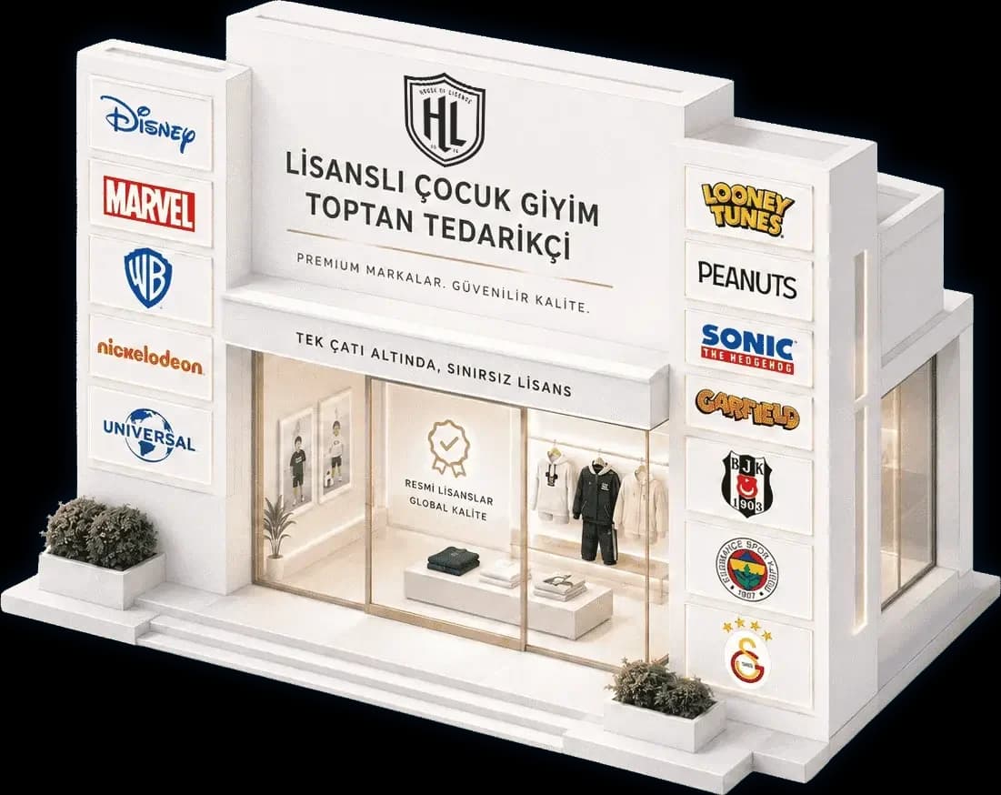 Lisanslı çocuk giyim toptan tedarik mağazası — Disney, Marvel, Warner Bros, Nickelodeon, Universal, Looney Tunes, Peanuts, Sonic, Garfield ve Beşiktaş, Fenerbahçe, Galatasaray lisansları